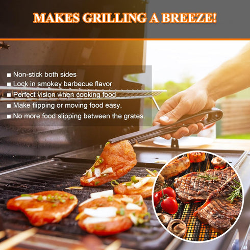 XL 15.75 x 13 inch Grill Mesh Mat Set - 5 Reusable Non-Stick BBQ Grill Mats for Vegetables, Fish, Black