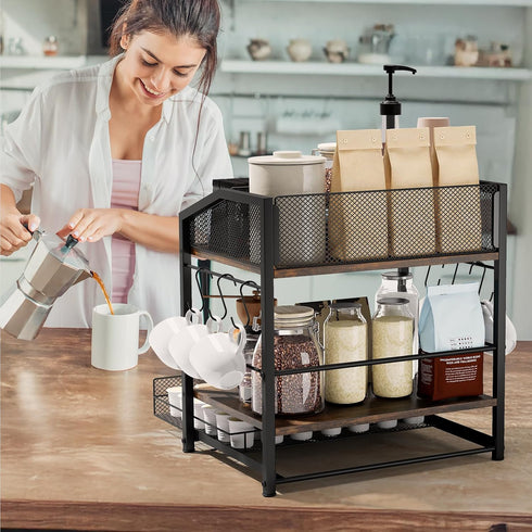 Countertop 42 Homsorout Coffee Bar Organizer - Coffee Station, K Cup holder Storage Basket with Drawer and Hooks