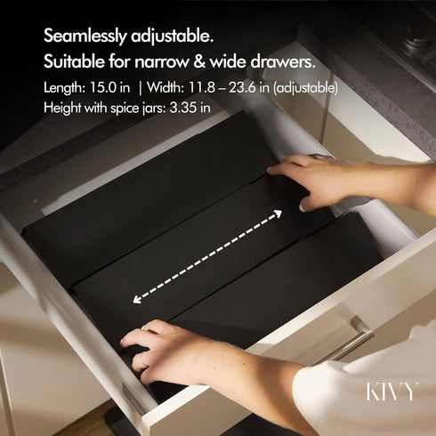24 240 KIVY Spice Drawer Organizer with Spice Jars & Labels - Seasoning Rack for Organization - Kitchen Drawer Insert