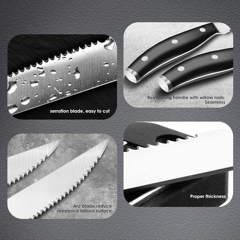 UniqueFire Steak Knife Set of 4, 4.6" Durable German Stainless Steel Serrated Dinner Knives, Dishwasher Safe