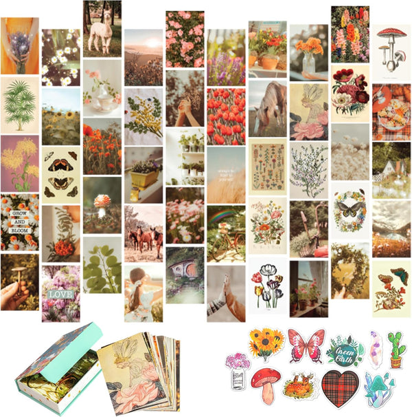 Artivo Wall Collage Kit Aesthetic Pictures - Cottagecore Wall Decor for Teen Girls, Nature Boho Collage Kit, 50 Set