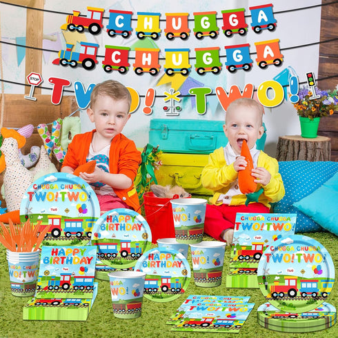 Gupesxu Decorations,142Pcs 2nd Shower,2nd Chugga Chugga Two Two Party Train Birthday Tableware Plates,Napkins,Cups