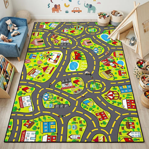 3x5 Car Rug Play Mat Feet, Car Road Rug for Kids City Road Map Carpet Educational Learning Play Carpet Kids Play Rugs