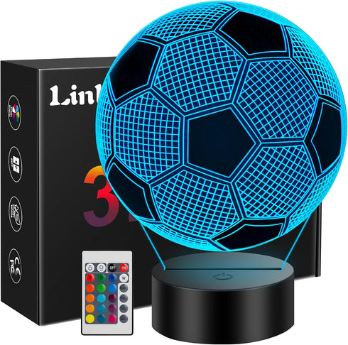 Linkax Soccer Gifts for Kids, 3D Illusion Lamp Night Light with 16 Colors Remote, Birthday Christmas Gifts for Boys
