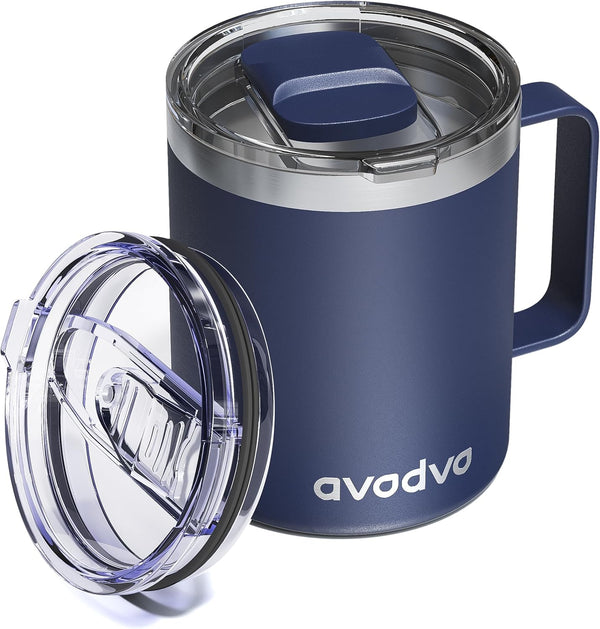 12oz Insulated Coffee Mug with Lid Includes Two Lids, Stainless Steel Coffee