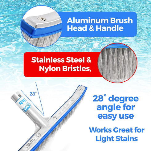 440 18-Inch Combo Nylon and Stainless Steel Pool Brush - Heavy Duty Pool Brush Head for Cleaning Inground Pool Tiles