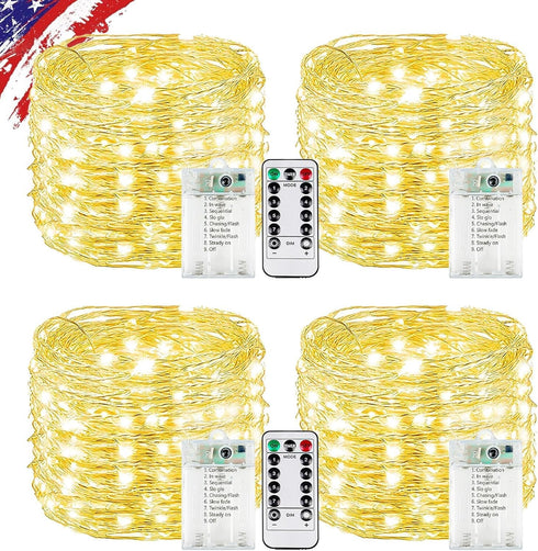 4Pack 80FT 240LED Fairy Lights Battery Operated with Remote & Timer |