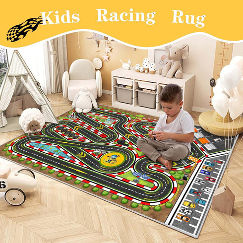 31''X47'' Kids Racing Rug Car Road Kid Rug Carpet Playmat for Playoom Traffic Road Kid Play Mat for BedroomKids