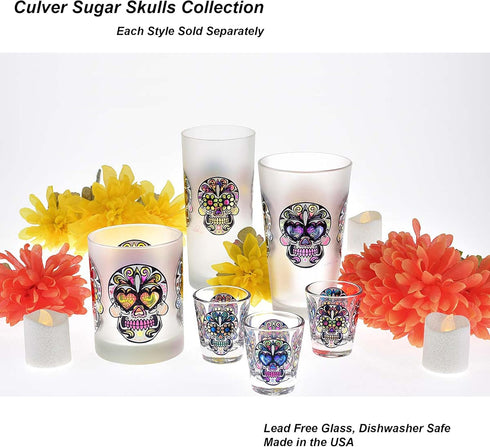Culver 1.75-Ounce Sugar Skulls Decorated Shot Glasses, Set of 4
