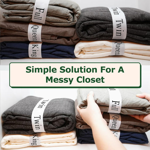 Bed Sheet Organizer and Storage Size Label Bands for Linen Closet Organization - King 2PCs Pack | White