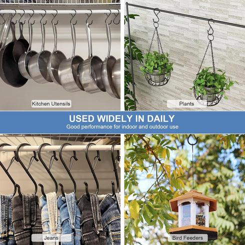 12 Pack S Hooks for Hanging, 3.5 Inch Heavy Duty Metal Black S Hooks for Plants, Pots, Pans, Clothes, Towels