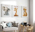 3 Pcs Safari Nursery Canvas Wall Art Kids Cute Inspirational Animal Lion Giraffe Elephant Painting Picture Wall Decor