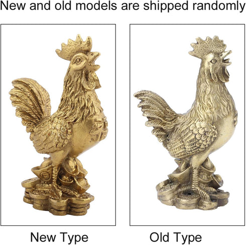 Rooster Figurine, Pure Brass Good Luck Chicken Statue, Feng Shui Ornament for Home Office Decoration