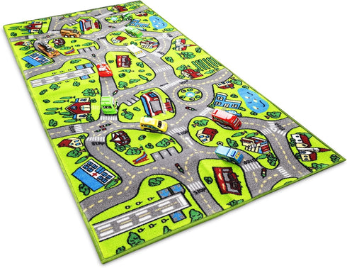 Amy & Delle w/14 32 60 Kids Rug Carpet Playmat, Pull Back Cars Included - City Life Learn, Have Fun Safe, Children's