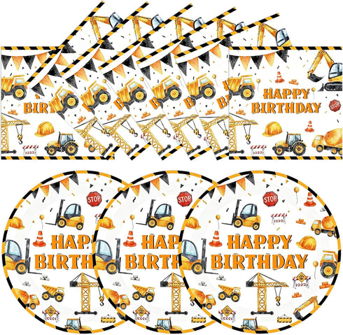 Xjoviative 40PCS Construction Happy Birthday Paper Plates and Napkins Party Supplies, Disposable Construction