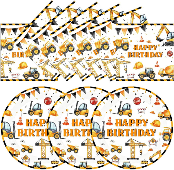 Xjoviative 40PCS Construction Happy Birthday Paper Plates and Napkins Party Supplies, Disposable Construction