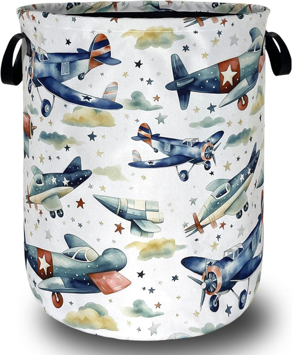 SELIONLIKN Watercolor Plane Laundry Basket Foldable Cartoon Laundry Hamper Oxford Cloth Plane Printed