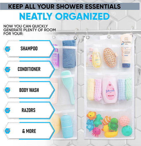 Handy Laundry Hanging Shower Organizer (2-Pack) - 9-Pocket Mesh Caddy for Organizing Bathroom Toiletries and Kids Bath