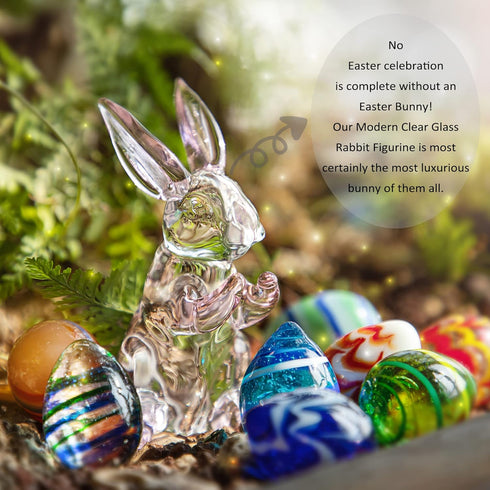 HDCRYSTALGIFTS 3.5 Inch Crystal Rabbit Bunny Figurine, Spring Easter Decorations, Glass Art Animal Paperweight