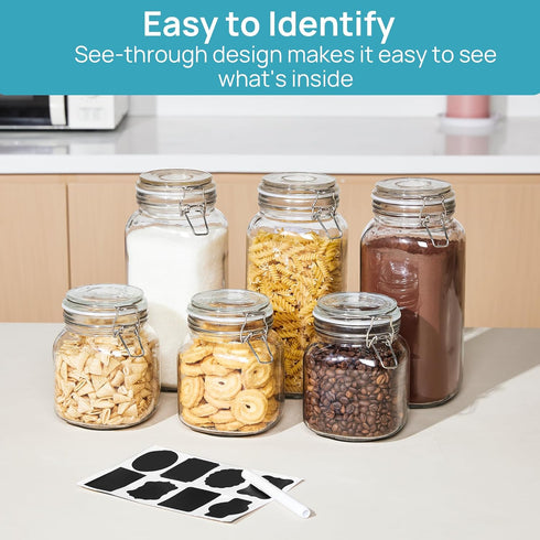 78oz 3 Pack 8 Vtopmart Glass Food Storage Jars with Airtight Clamp Lids, Large Kitchen Canisters for Flour, Cereal