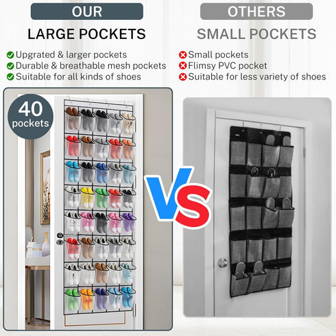 Hualleko 40 20 Large Mesh Pocket Over the Door Shoe Organizer,Hanging Shoe Rack for Door, Shoes Organizer Hanger
