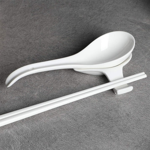 Asian Soup Spoons Set of 6, Ceramic Japanese Ramen Spoons, Dishwasher Safe