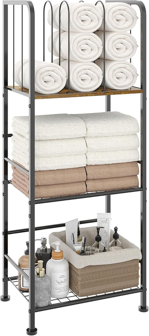 Free Standing 3-Tier Towel Rack - U-Shaped Detachable Dividers, Durable Metal Holder for Bathroom