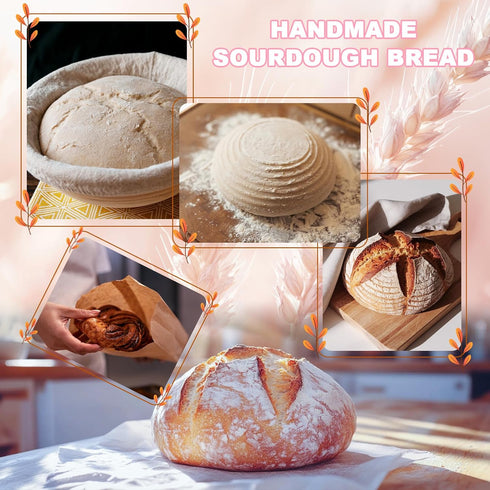 Set Beginner Sourdough Starter Kit, Sourdough Bread Baking Supplies, Banneton Bread Proofing Basket with Glass
