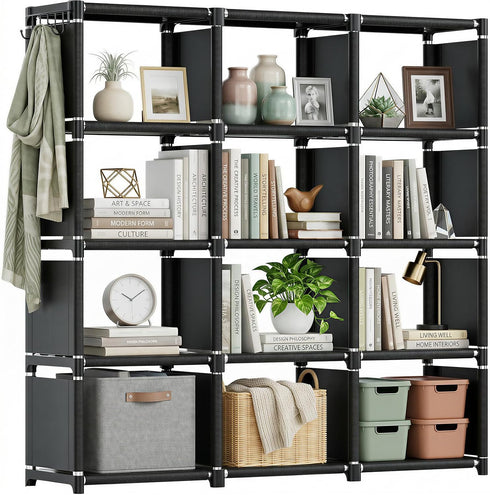 Mavivegue Book Shelf, 12 Cube Storage Organizer, DIY Bookcase, Metal Bookshelf,Tall Book