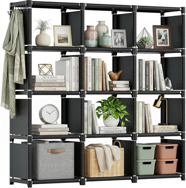 Mavivegue Book Shelf, 12 Cube Storage Organizer, DIY Bookcase, Metal Bookshelf,Tall Book