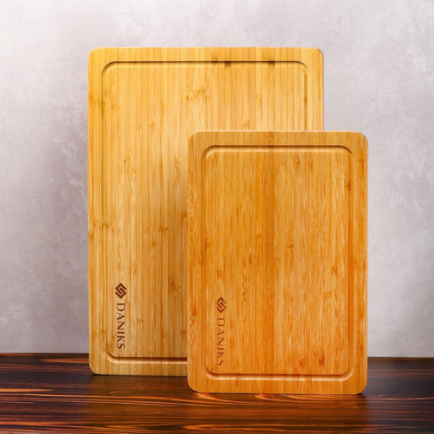 Daniks 100% Organic Bamboo Cutting Board, Heavy Duty Wood Chopping Board, Extra-Thick for Serving, 13x9"