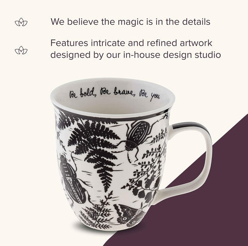 Karma Gifts 16 oz Black and White Boho Mug Beetle, Cute Ceramic Coffee and Tea Mug