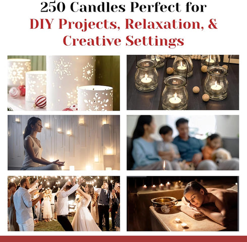 Tea Light Candles in Metal Cups - 250 Bulk White Unscented Votive Candles, 4.5 Hours Long Burning for Romantic Dinner