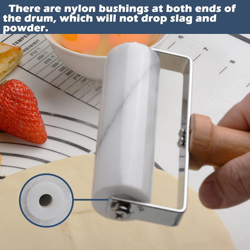 Small Marble Rolling Pin, Non-Stick T-Type Pastry Roller for Cake Baking, Tortilla, Pizza, and Cookies