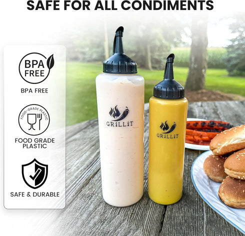 2 Pack (10 &16 oz) Squeeze Bottles for Sauces - Squirt Bottles for Liquids - Ketchup, Mayonnaise, Condiments, Mustard