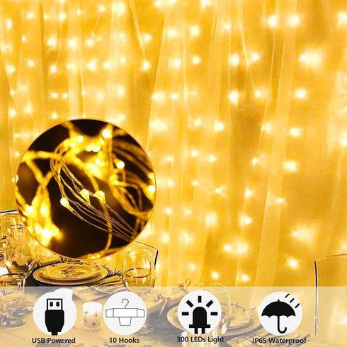 300 8 HOME LIGHTING Window Curtain String Lights, LED Lighting Modes Fairy Copper Light with Remote, USB Powered