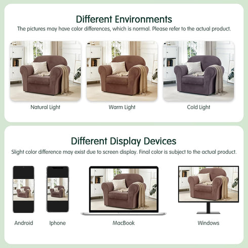2 1 CHUN YI Piece Velvet Armchair Cover Couch Covers Cushion, Water Resistant Chair Slipcover with Arms, Non Slip High