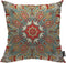 Mugod Traditional Ethnic Paisley Flower Throw Pillow Cover - Red Teal White Yellow Cotton Linen 18x18 Inch