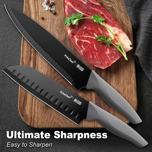 PrinChef 19 Pcs Knife Set for Kitchen, Rust Proof Knives with Acrylic Stand and Sharpener