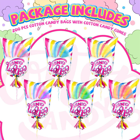 Willinglong 11.5 18.5 Inch Wrapping(200 Sets) Cotton Candy Supplies Kit Include x Plastic Printed Large Candy Bags