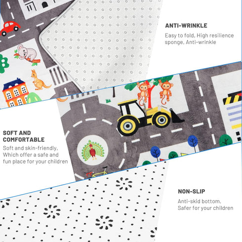 5x7ft 78.7X 59 INCH) Kids Town Road Play Rug - Car Playmat, Kids Rugs for Playroom Car Mat Town City Road Traffic Rugs