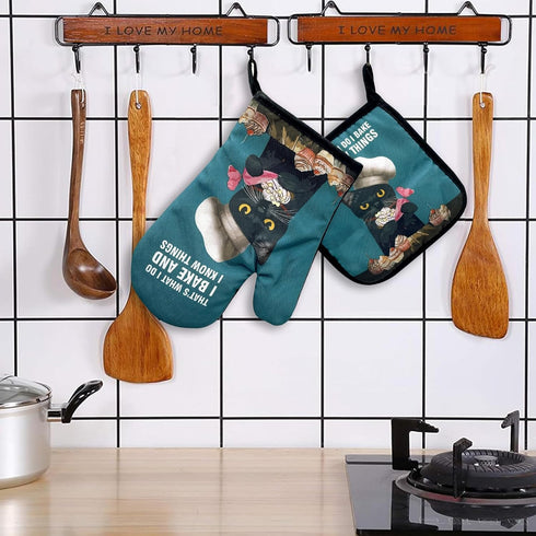 That's What I Do I Bake and I Know Things, Funny Oven Mitts & Pot Holders Set, Cat Kitchen Gift