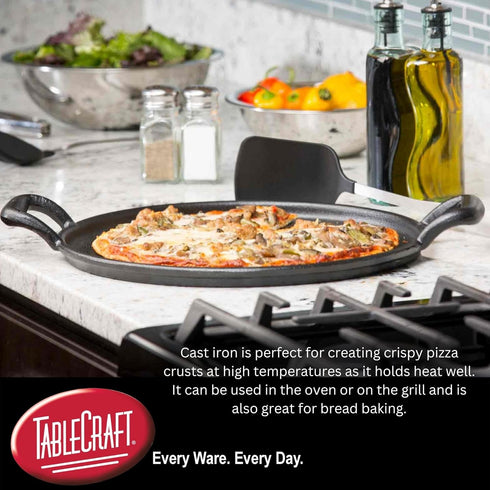 TableCraft CW30118 17" Pre-Seasoned Cast Iron Pizza Pan, Round Baking Pan for Oven or Grill Use
