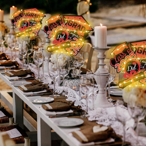 Graduation Decorations Class of 2025 - 36pcs Red and Black Table Centerpieces Sticks with Lights for Grad Party Supplies