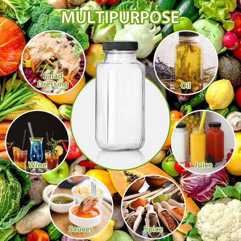 12 oz 12Pack, 360ml (12fl.oz, Set 12) Alotpower Glass Juice Bottles with Lids Square Reusable Drinking Bottles