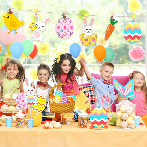 30 Pieces Happy Easter Paper Cutouts, Bunny Eggs Carrot Basket for Party Decorations