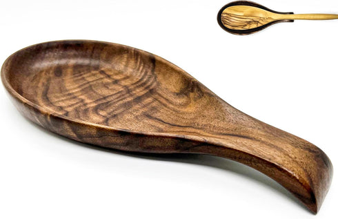 Walnut Wooden Spoon Rest - Heat-Resistant Wood Holder for Stove Top, Kitchen Utensil Organizer for Ladles & Spatulas