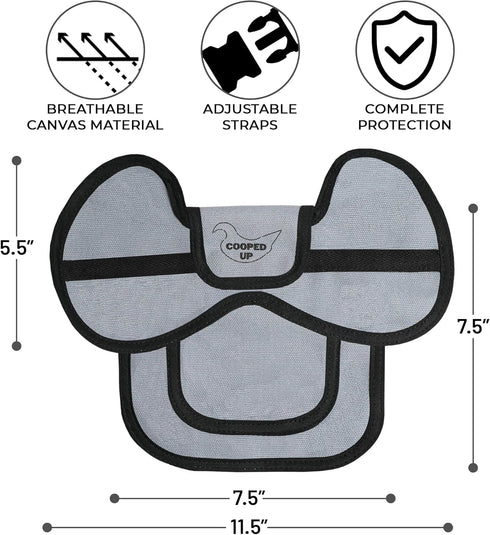 4 Pack COOPED UP Canvas Chicken Saddle for Medium-Large Hens with Larger Wing Cover and Adjustable Straps - Gray