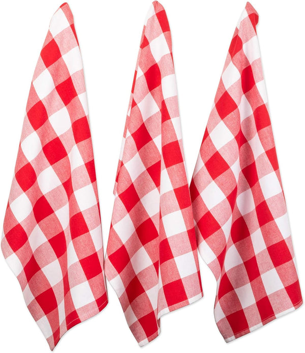 DII Buffalo Check Kitchen Collection, Classic Farmhouse Dishtowel Set, 20x30, Red & White, 3 Piece