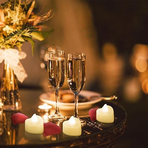 Honoson 1000 24 Pieces Artificial Rose Petals with Pcs Flameless Heart Shaped LED Tealights Candles Special Romantic